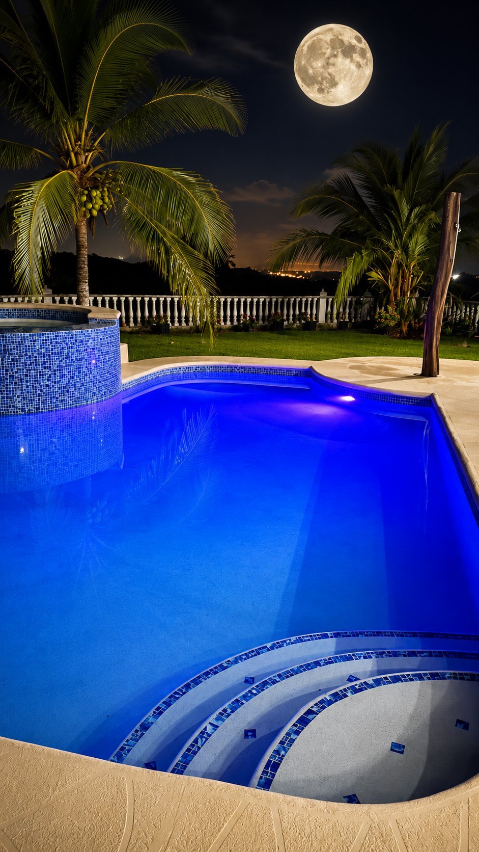 Piscina noche luna llena